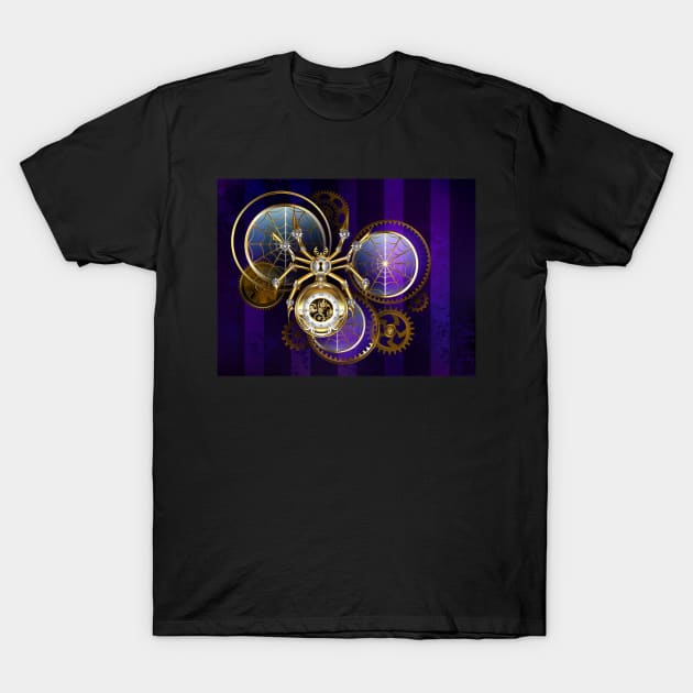 Steampunk Spider on Purple Background T-Shirt by Blackmoon9